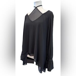 Joseph Ribkoff | Black Mesh V-Neck High-Low Blouse (10)